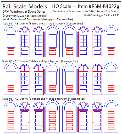 HO Scale Window Inserts for DPM Round~Top Windows ~ Door Assemblies